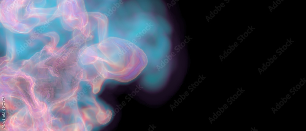 Colorful smoke, abstract illustration. Space, galaxy and science concept. Energy and fog. Milky Way. With place for text. 3D visualization.