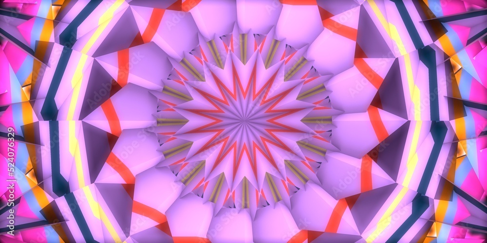 A beautiful kaleidoscope. Abstract 3D rendering. Psychedelic, meditation and yoga concept.  Abstract geometric flower.