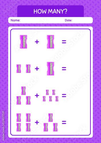 How many counting game with pencil sharpener. worksheet for preschool kids, kids activity sheet