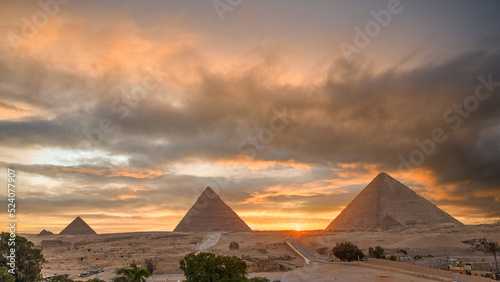 Sunset at the Pyramids of Giza  Egypt.