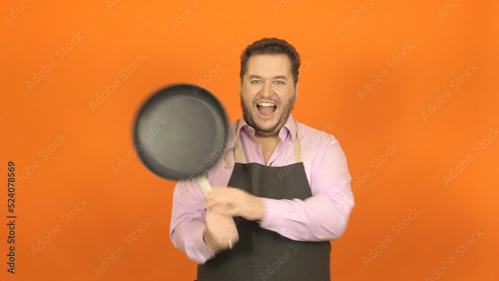 Funny fat man and different situations. Orange background. Funny fat man and different situations. Orange background.