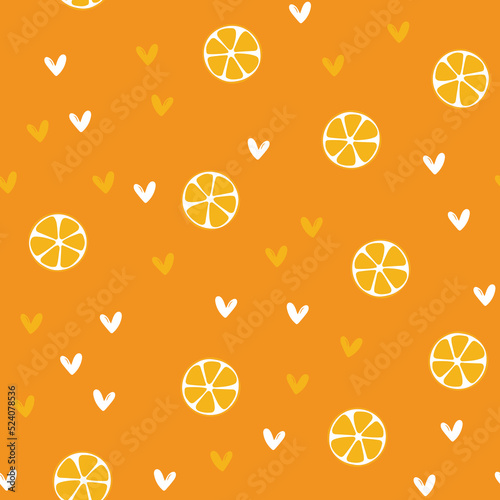 Summer illustration with oranges and lemons. Seamlees pattern with colorful fruits on color background. Food concept. Template design for invitation, poster, card, fabric, textile