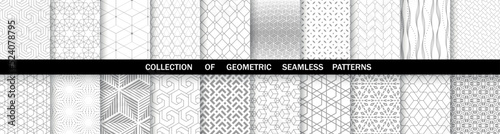 Geometric set of seamless gray and white patterns. Simpless vector graphics.