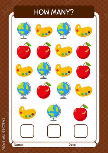 How many counting game with summer icon. worksheet for preschool kids, kids activity sheet