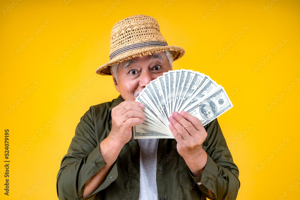 elderly men holding money banknotes and a wallet elderly men holding money banknotes and a wallet