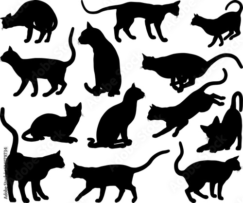 Cat Silhouette Pet Animals Set