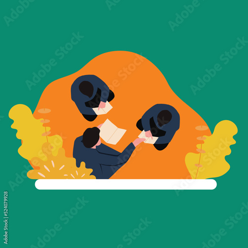Simple Vector illustration drawing of the top view of Muslim people in mosque reading Quran together with the concept of Islamic education and school of holly book Quran. Design vector illustration