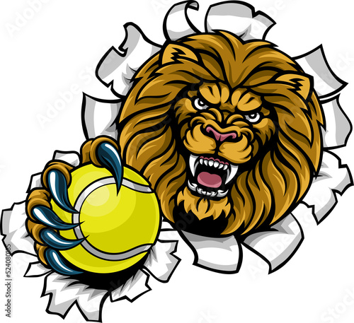 Lion Holding Tennis Ball Br...
