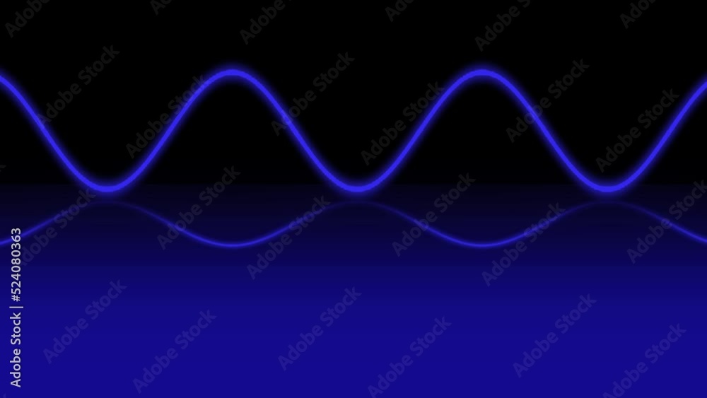 Blue smooth sine wave in seamless motion with reflection on blue background
