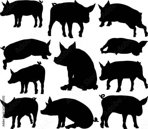 Pig Silhouettes Farm Animal...