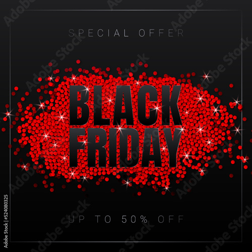 Black friday banner with red glitter