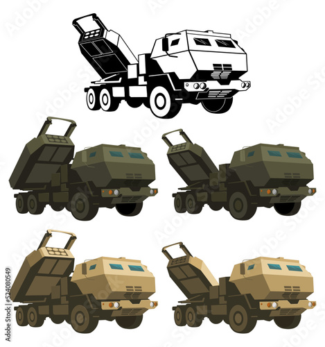 Army truck. Artillery. Vector illustration on a white background