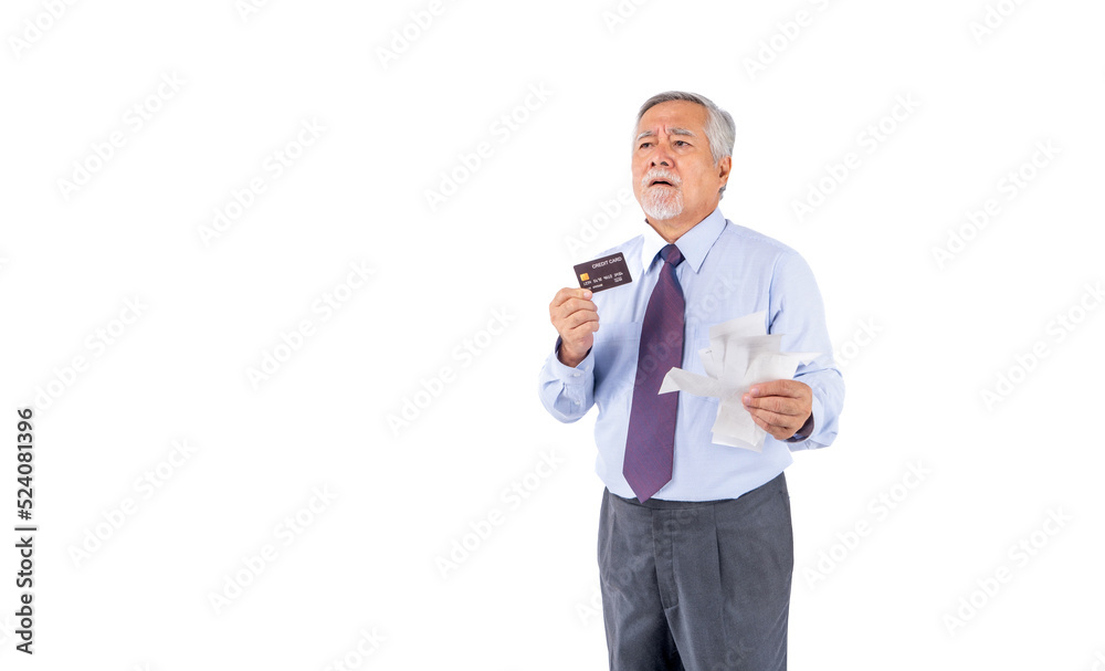 stress asian old man with Bill payment, business asian elderly men stressed and confused by calculate expense from invoice or bils credit card. stress asian old man with Bill payment, business asian elderly men stressed and confused by calculate expense from invoice or bils credit card.