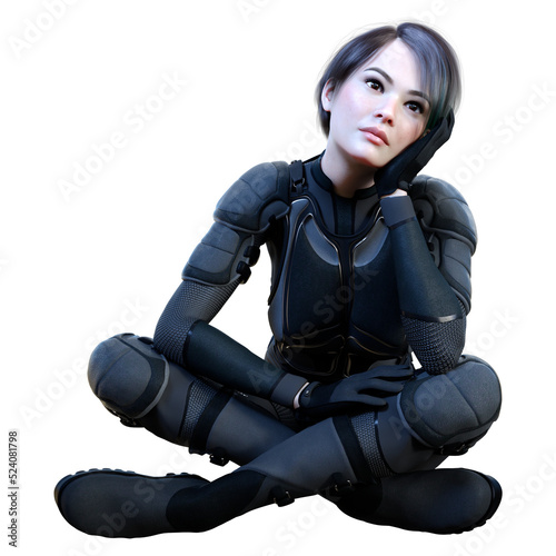 3D Rendering Female Sceince Fiction Warrior on White photo