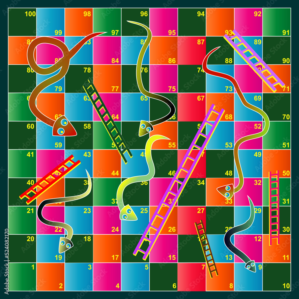snakes and ladders board game cartoon illustration. frame of board game  funny frame snake games. game snake ladder cartoon. Stock Vector | Adobe  Stock
