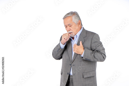 business asian elderly men wearing suit health problems, Old man Cough and chest pain. © HappyTime 17