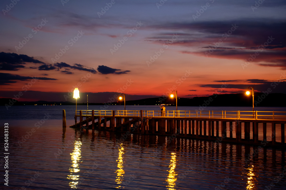 Sunset on lake Trasimeno from Passignano, Italy