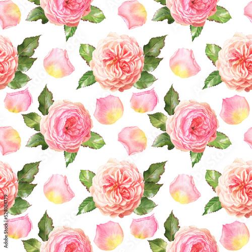 watercolor seamless pattern witn summer flowers - colorful roses in botanical style © Irina