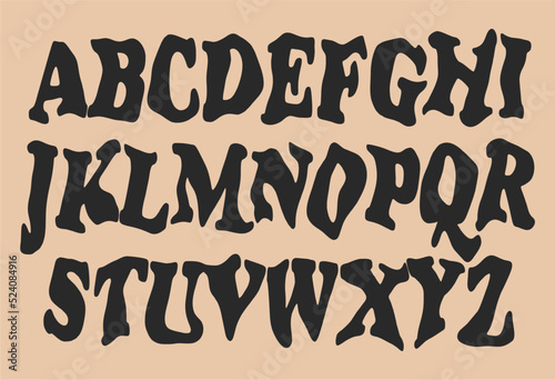 Hippie bohemian funky groovy font from the 1960s in a psychedelic boho style. Ideal for posters, collages, clothing, music albums and more. Vector clipart, individual letters.