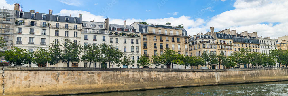 Appartement buildings on the Ile Saint-Louis along the Seine river in Paris