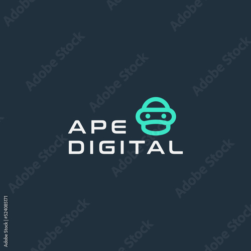 minimalist ape robot icon logo business vector design template, modern monkey cyborg icon logo design vector illustration with futuristic, elegant and simple styles isolated on dark background.