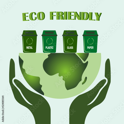 Sustainable friendly esg. Eco friendly inscription. Garbage sorting. 