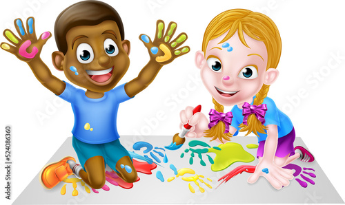 Cartoon Boy and Girl Painting
