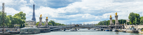 Pont Alexandre III bridge, Eiffel Tower and the Seine river in Paris, France