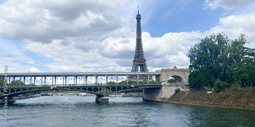 eiffel tower and bir hakeim bridge in paris, france
