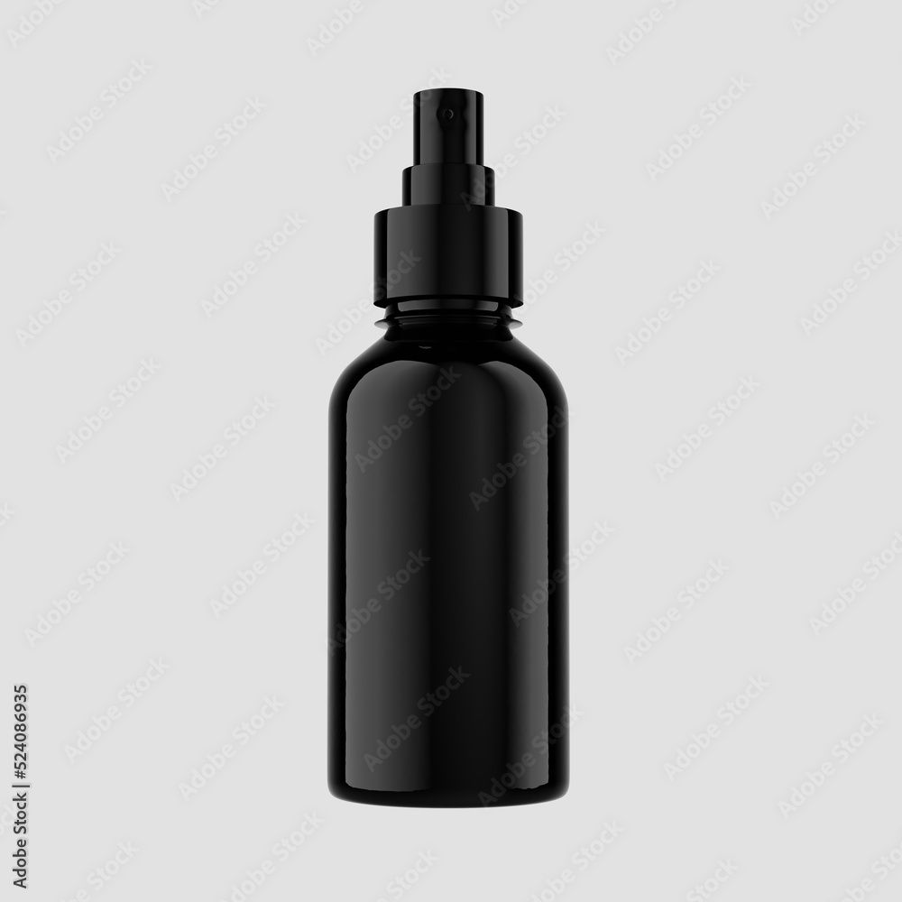 3d illustration of black serum bottle in isolated white background suitable for branding and mockup presentation 