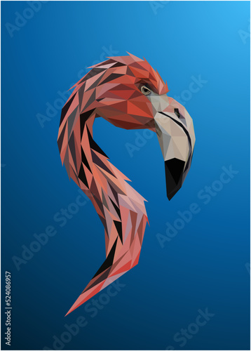 Fotografering Low poly art of a flamingo head in high details