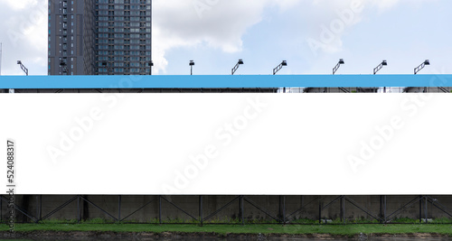Long billboard blank frame white blank screen. Rectangular blank white color billboard.