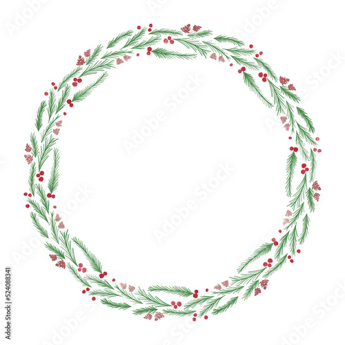 Watercolor green leaves and flower wreath