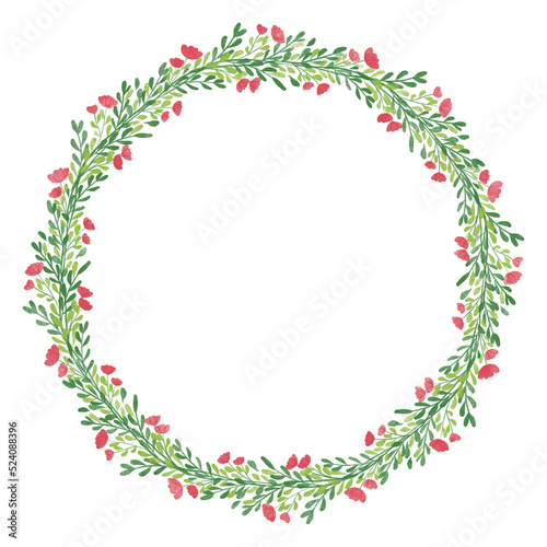 Watercolor green leaves and flower wreath