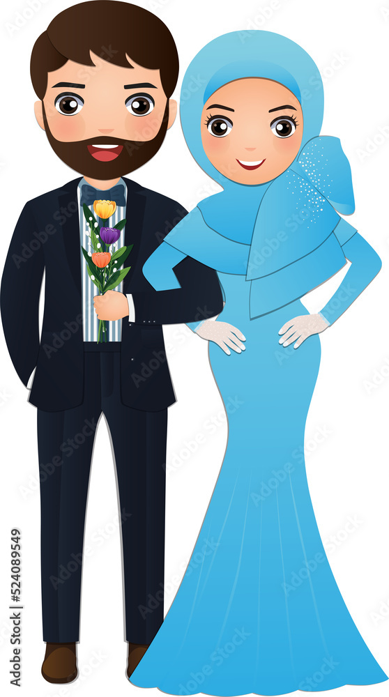 Wedding invitation card the bride and groom cute muslim couple cartoon Wedding invitation card the bride and groom cute muslim couple cartoon