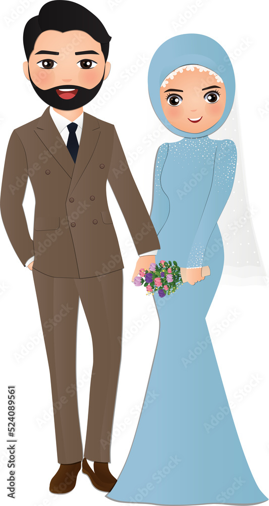 Wedding invitation card the bride and groom cute muslim couple cartoon Wedding invitation card the bride and groom cute muslim couple cartoon