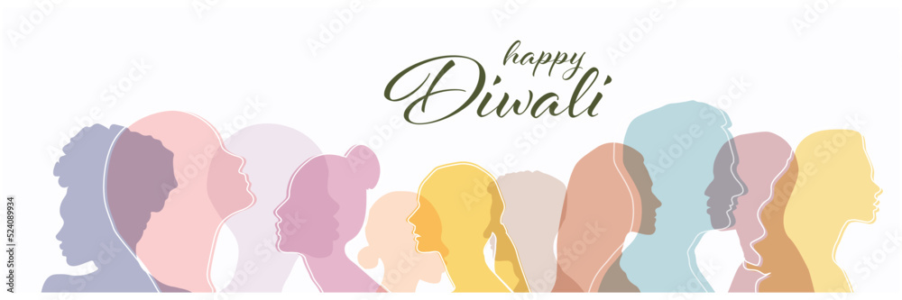 Vector abstract illustration for the Indian festival - Diwali, with people silhouette for poster.