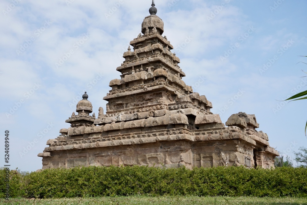 Shore temple in Mahabalipuram, Tamilnadu, India. It is one of the Group of Monuments at Mahabalipuram and it has been classified as a UNESCO World Heritage Site. Shore temple is the oldest structure.