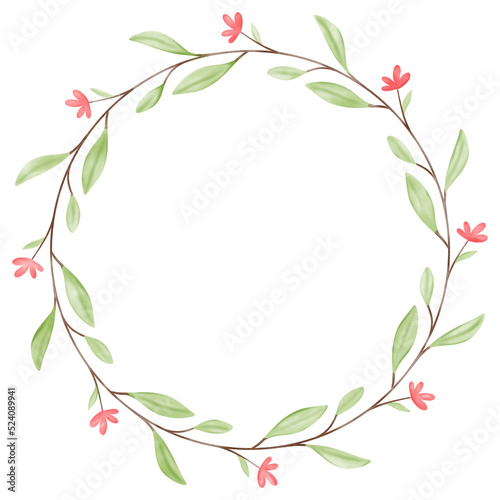 Watercolor Hand Drawn Wreath with Leaves