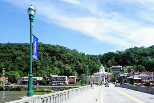 View of downtown Marshall NC with the Madison County Court House in the center photo