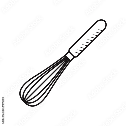 Outline kitchen whick doodle. Hand drawn silhouette of kitchenware element. Cooking tool vector item isolated on white. Black line cookware © Olga