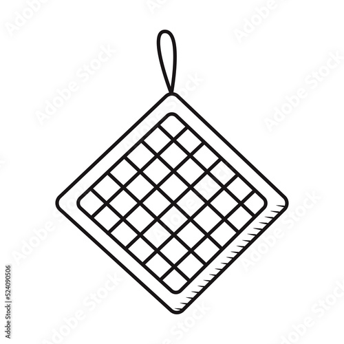 Outline kitchen mitt doodle. Hand drawn silhouette of kitchenware element. Cooking tool vector item isolated on white. Black line cook accessory