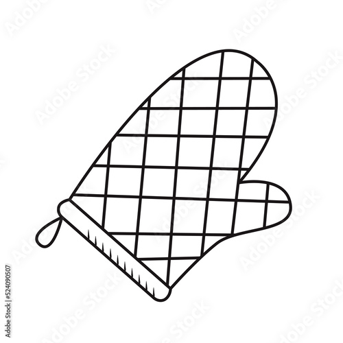 Outline kitchen mitt doodle. Hand drawn silhouette of kitchenware element. Cooking tool vector item isolated on white. Black line cooking accessory