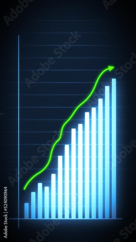 Vertical Business Growth And Success Arrow Infographics/
4k animation of a vertical business infographics with rising arrow and bar stats appearing, symbolizing growth and success, with noise