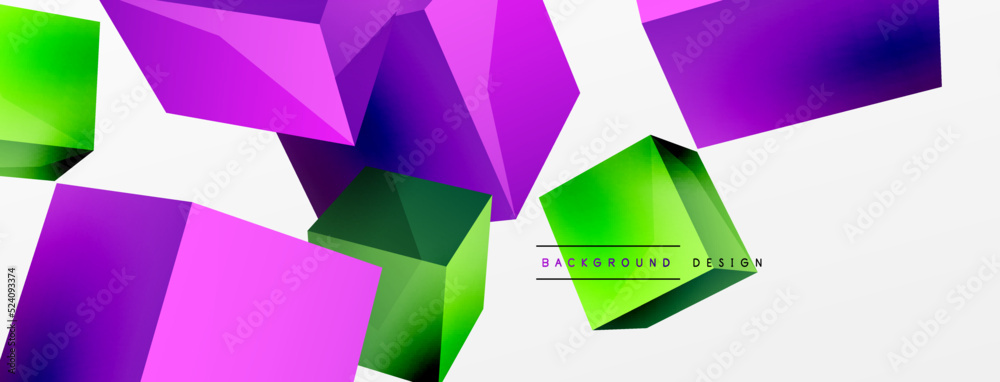 3d vector abstract background. Flying cubes composition. Trendy techno business template for wallpaper, banner, background or landing