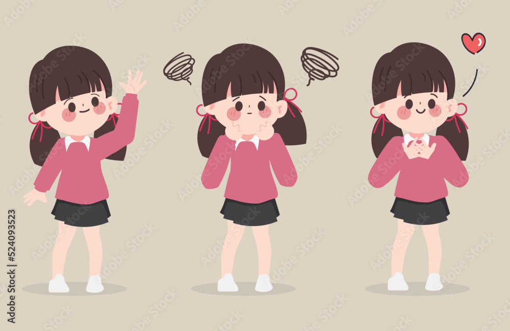 Hand drawn cartoon girl in student character. Back to school people vector design. Hand drawn cartoon girl in student character. Back to school people vector design.