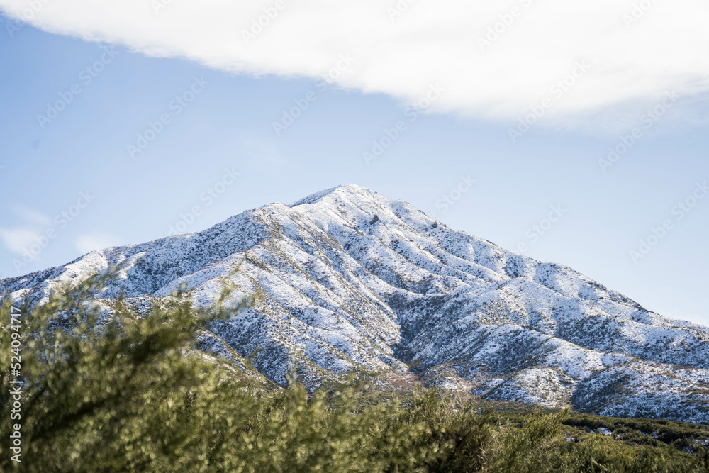 snowy mountain view in sunny day