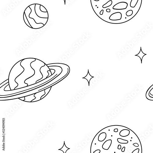 Illustration of a seamless pattern in the style of the seventies. Groovy and trippy elements. Black outline on a white background.