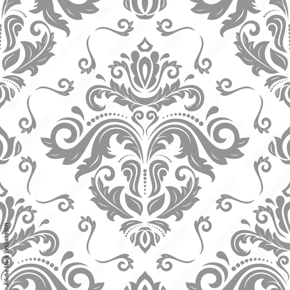 Classic seamless pattern. Damask orient ornament. Classic vintage light gray background. Orient ornament for fabric, wallpaper and packaging