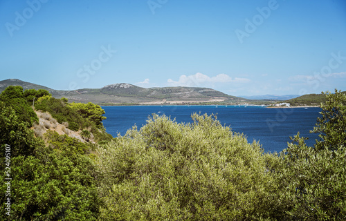 Italy, Sardinia, province of Sassari, Pischina Salida. Magnificent views of the mountains and the Mediterranean Sea on the way to the grotto of Neptune